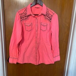 Ariat Women’s Large Pink Western Pearl Snap Shirt Contrast Stitch Long Sleeve